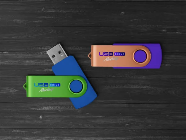 Top View of Two USB Flash Drive Mockup 1