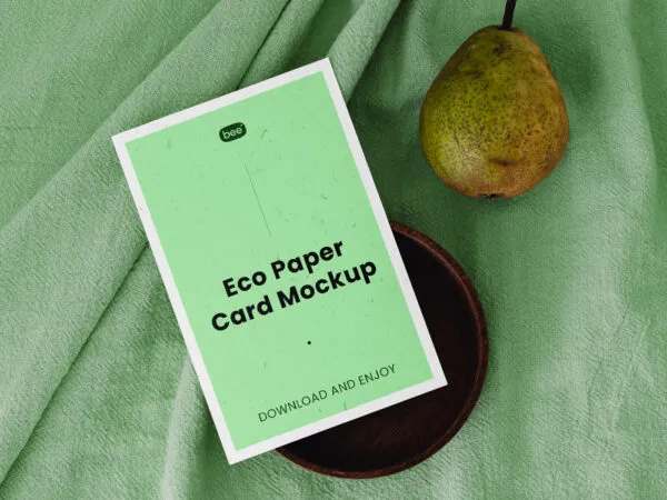 Top View of Vertical Card Mockup on Wooden Plate 1
