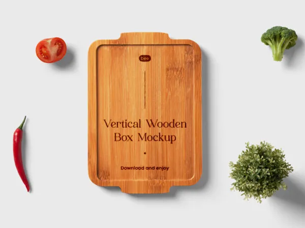 Top View of Vertical Wooden Tray Mockup 1