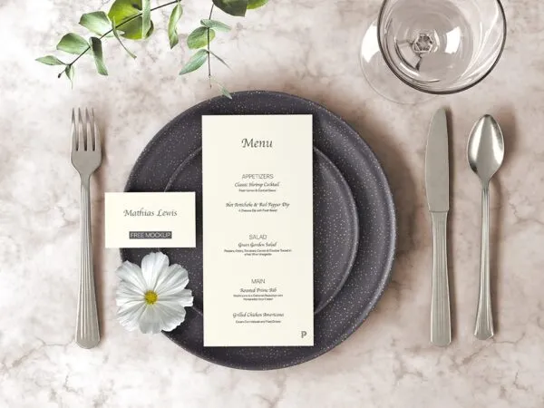 Top View of Wedding Stationery Mockup in Artistic Setting 1