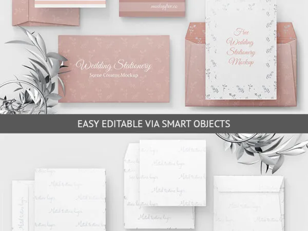 Top View of Wedding Stationery Set Mockup 1