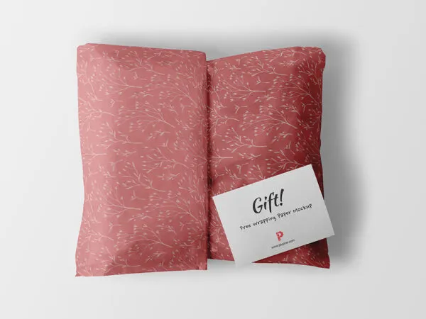 Top View of Wrapping Paper Mockup with Gift Card on It 1