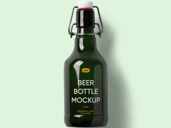 Top View of a Beer Bottle Mockup 1