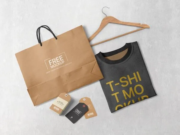 Top View of a Branding Folded T Shirt Mockup and Tags 1