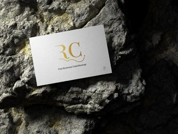 Top View of a Business Card on a Rock Mockup 1