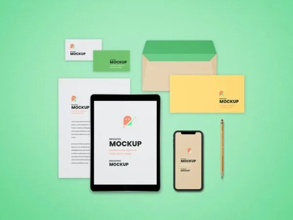 Top View of a Business Cards Letterhead Envelope Scene 1