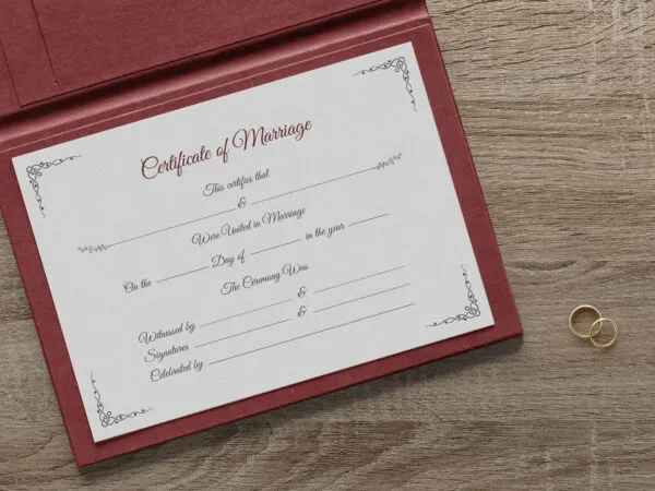 Top View of a Certificate of Marriage Mockup and AI Vector Flyer Template 1