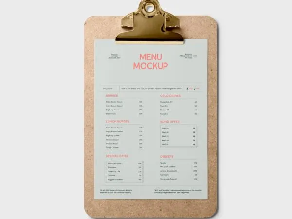 Top View of a Clipboard Menu Mockup 1