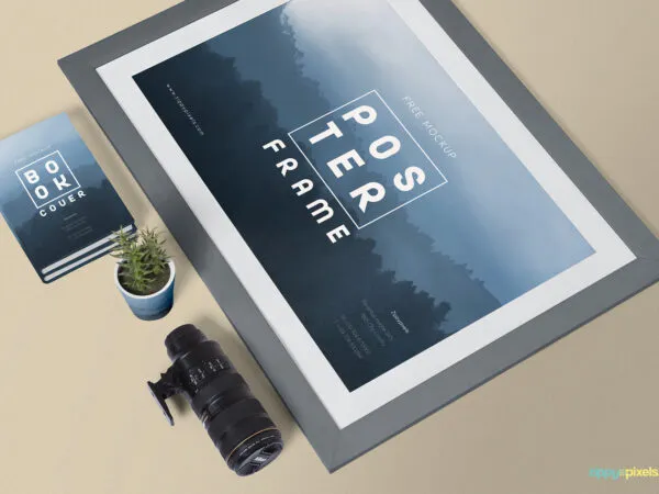 Top View of a Framed Poster Mockup 1