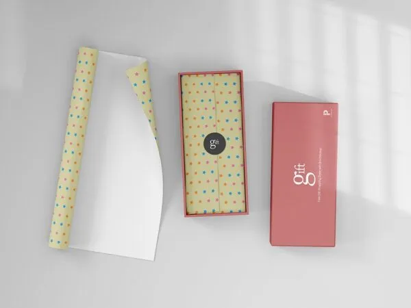 Top View of a Gift Box and Wrapping Sheet Mockup 1