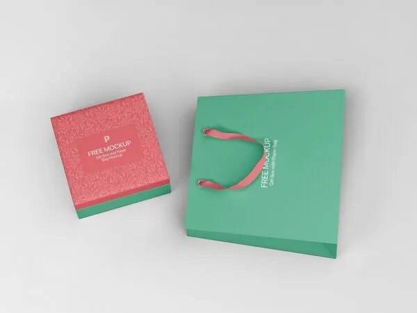 Top View of a Gift Box with a Paper Bag Mockup 1