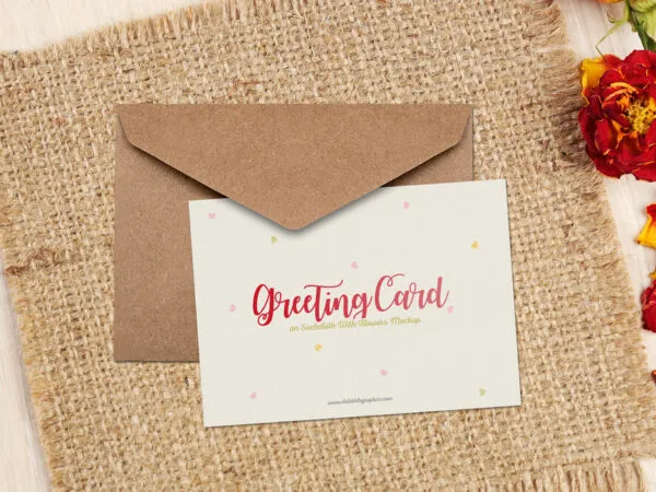 Top View of a Greeting Card Mockup on an Envelope 1
