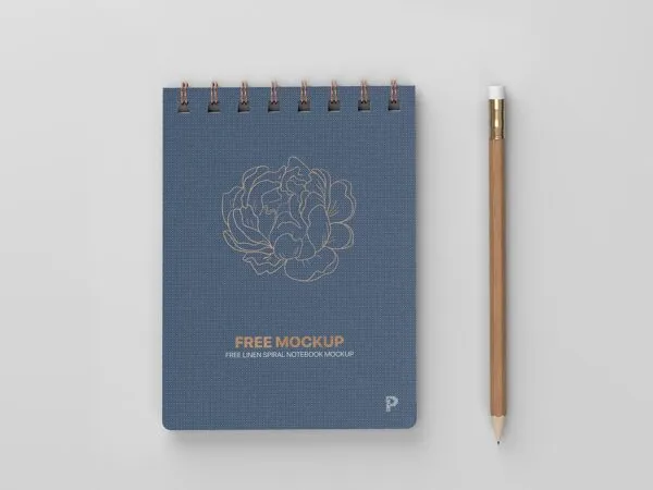 Top View of a Linen Spiral Notebook Mockup 1