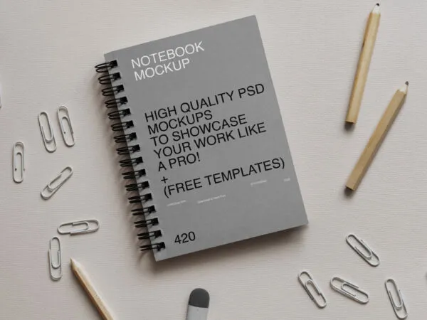Top View of a Minimal Stationery Paper Notebook Mockup 1