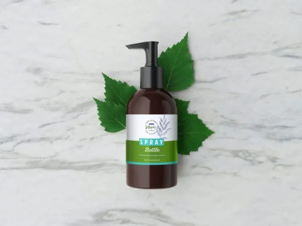 Top View of a Pump Spray Amber Bottle Mockup 1