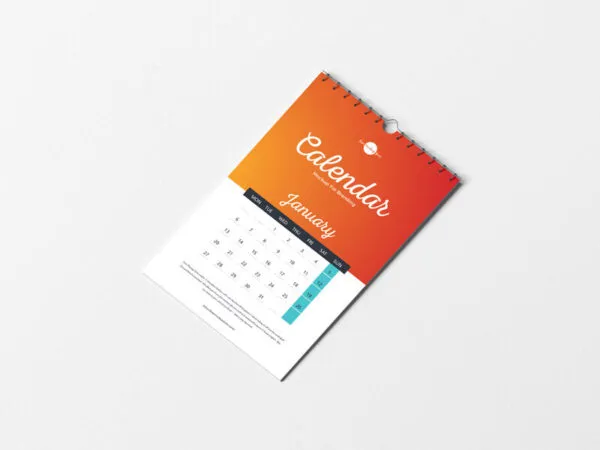 Top View of a Realistic Mural Branding Calendar Mockup 1