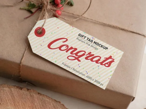 Top View of a Stringed Gift Tag Mockup 1
