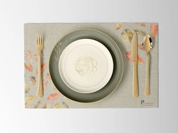 Top View of a Table Set with a Round Plate Mockup 1