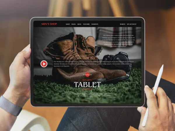 Top View of a Tablet in a Mans Hands Mockup 1