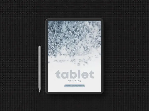 Top View of a Tablet with Digital Pen Mockup 1