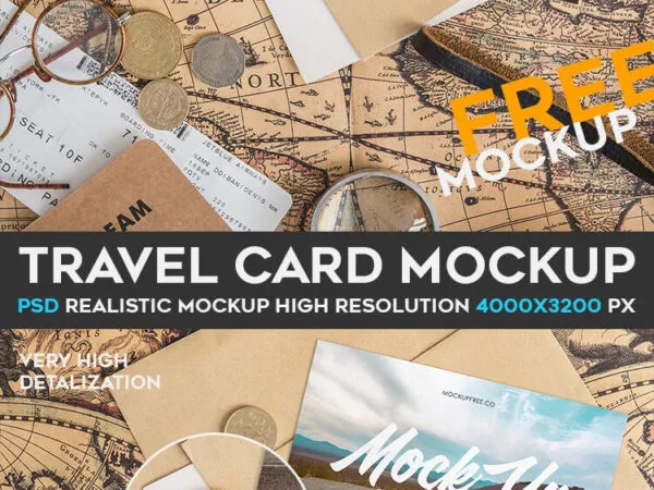Top View of a Travel Card Mockup Lying on a Map 1