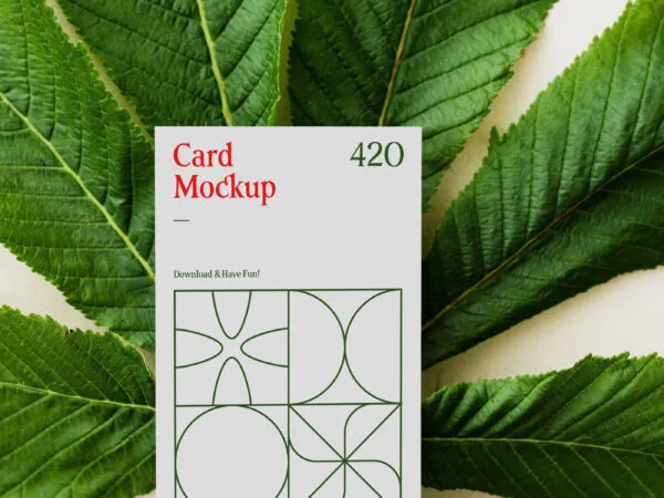 Top View of a Vertical Card on a Leaf Mockup 1