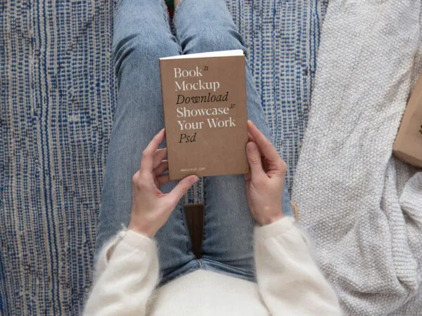 Top View of a Woman Holding Book Cover Mockup 1