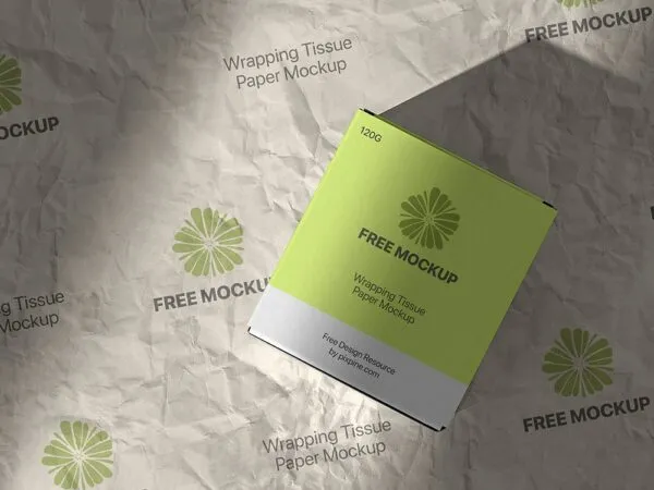 Top View of a Wrapping Tissue Paper and Packaging Box Mockup 1