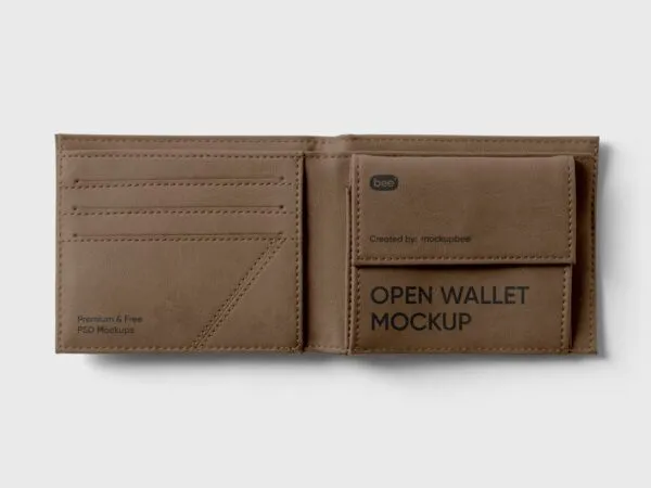 Top View of an Open Leather Wallet Mockup 1