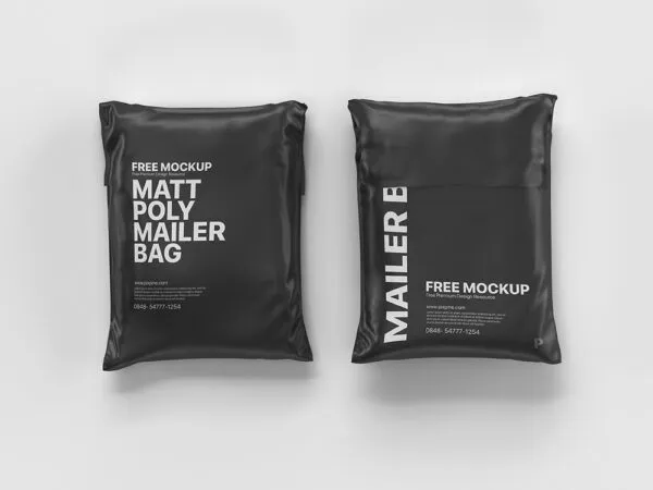 Top View of the Front and Back of a Matte Poly Mailer Bag Mockup 1