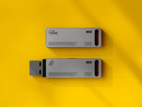 Top View of the Front and Back of a USB Drive Mockup 1