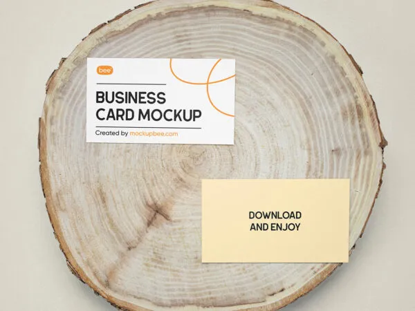 Top Vision of Business Card Mockups on Wood 1