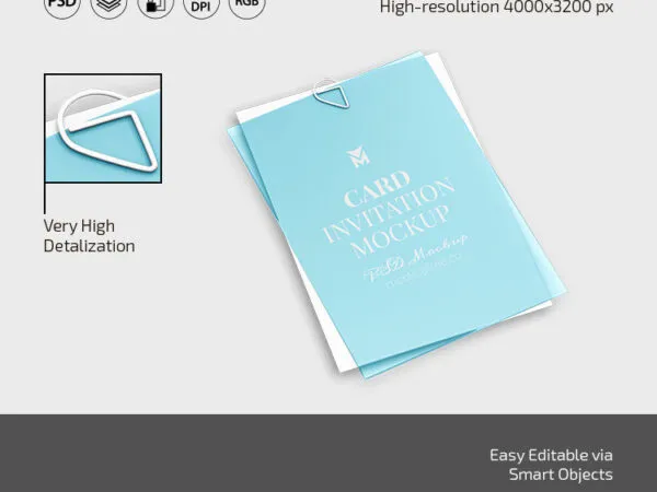Top and Perspective Sight of 3 Invitation Card Mockups 1