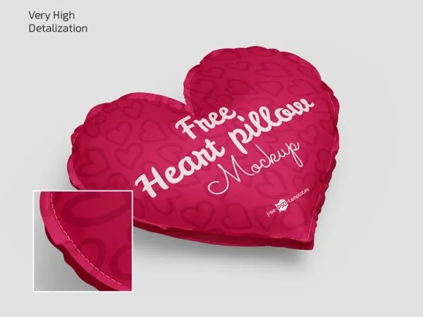 Top and Perspective View of 3 Heart Shaped Pillow Mockups 1