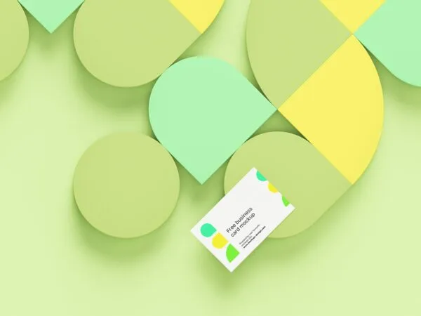 Top and Perspective View of 5 Business Card Mockups on Geometric Background 1