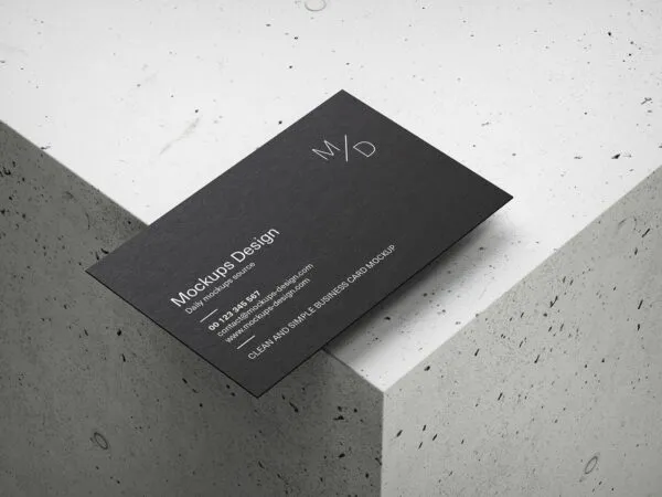 Top and Perspective View of 5 Business Card Mockups on a Concrete Cube 1