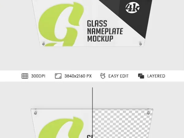 Top side View of Horizontal Glass Nameplate Mockup 1