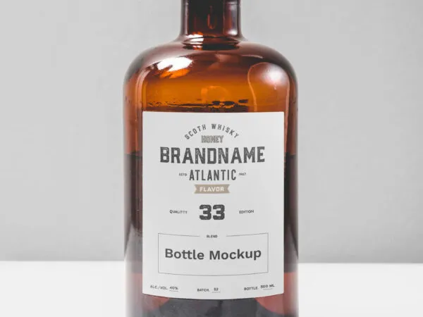 Transparent Amber Glass Bottle Mockup 1