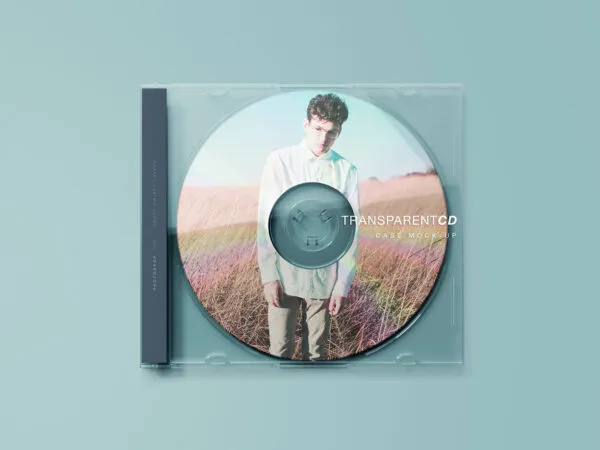 Transparent CD Case Mockup with a Vertical Label 1