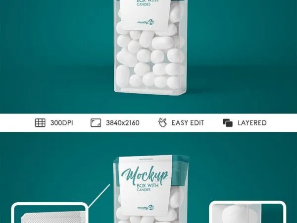 Transparent Plastic Candy Box Mockup 1
