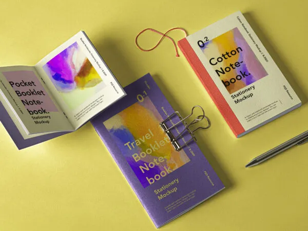 Travel Booklet with a Cotton Notebook Mockup Set 1 2