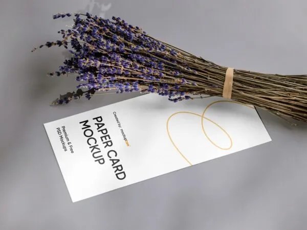 Trendy Vertical Paper Card Mockup Featuring Lavender 1