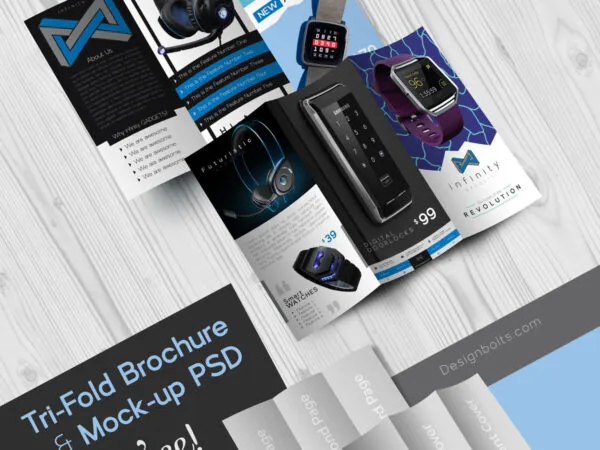 Tri Fold Technology Brochure Template and Mockup 1