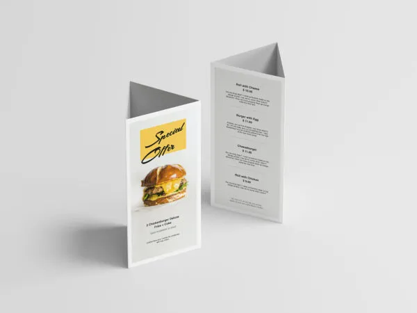 Triangle Shape Table Tent Two Sides View Mockup 1