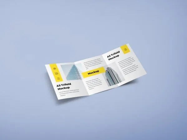 Trifold A5 Brochure Mockup in Perspective Shot 1
