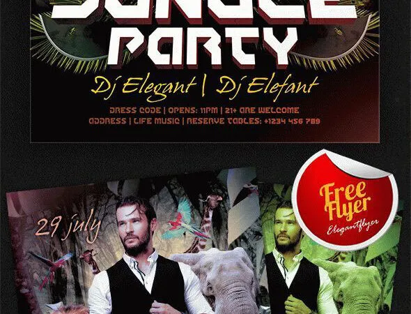 Tropical Animals Jungle Party Flyer and Facebook Cover Template 1