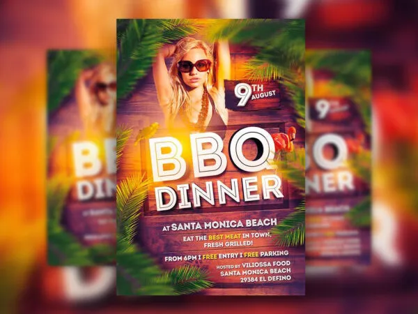 Tropical BBQ Dinner Party Flyer Template Featuring Ferns and Birds 1