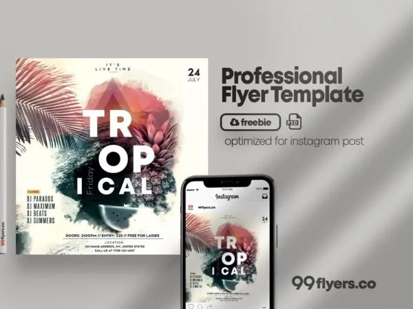 Tropical Beach Night Party Instagram Banner Template 1