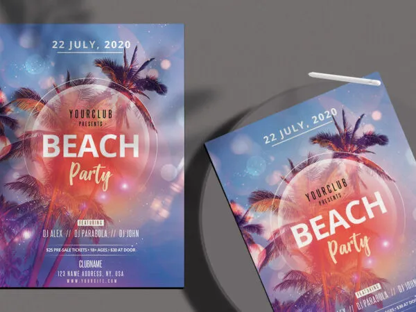 Tropical Beach Party Flyer Template with Palm Trees 1