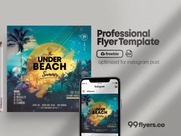 Tropical Beach Party Instagram Post Flyer Template 1
